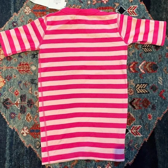 NWT Hanna Andersson Size 12 / 150 cm Organic Cotton Pink Striped Short John Set - Picture 5 of 8